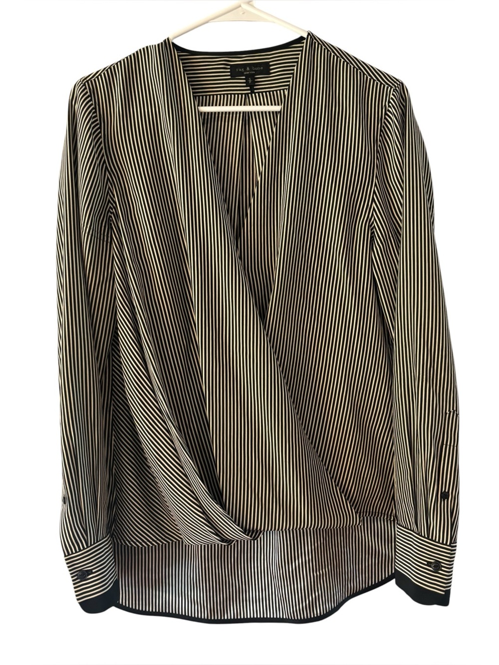 Rag & Bone Women's Black/White Stripe Long Sleeve Silk Blouse Size S/P
